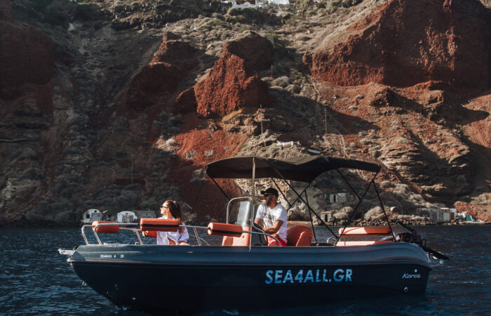 Full Day – Half day Boat Trip Rental Without a License in Santorini